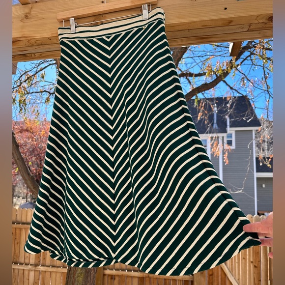 Anthropologie Harlyn Zali Chevron Striped Cotton Midi Skirt Medium Green Cream - Picture 8 of 16